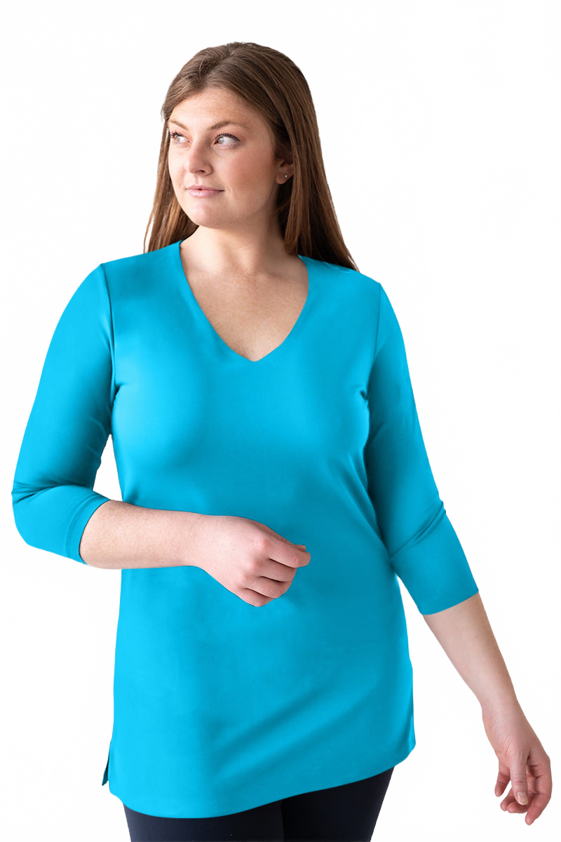 Ivory Scoop Neck Sleeveless Tank Top Angled Front View - UPF 50 Flattering Fit | JudyP Apparel
