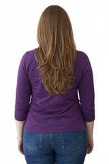 Imperial Purple Crewneck 3/4 Sleeve Top Back View - Travel Clothing | JudyP Apparel