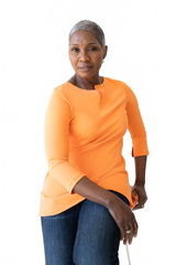 Tangerine Crewneck 3/4 Sleeve Tunic Angled - Elevated Basic | JudyP Apparel