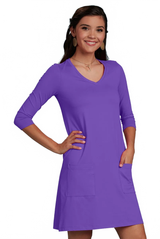 Imperial Purple V-Neck 3/4 Sleeve Dress Front View - Flattering Fit | JudyP Apparel