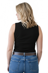Black V-Neck Sleeveless Tank Top Back View - Wrinkle-Free Made in USA | JudyP Apparel