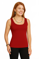 Crimson Scoop Neck Sleeveless Tank Top Front View - Elevated Basic | JudyP Apparel