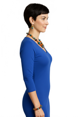Cobalt V-Neck 3/4 Sleeve Top Side View - UPF 50 Moisture Wicking | JudyP Apparel