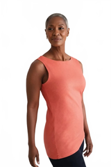 Coral Boatneck Sleeveless Tank Top Angled View - Flattering Fit Elevated Basic | JudyP Apparel