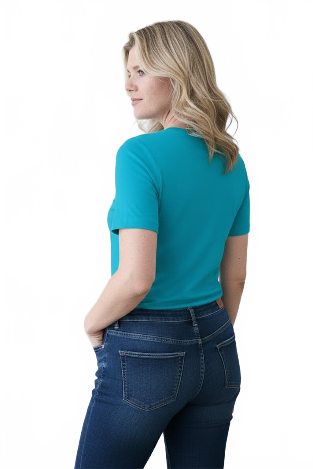 Aqua Wave Crewneck Short Sleeve Top Back View - Wrinkle-Free Machine Washable Travel Clothing | JudyP Apparel