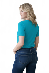Aqua Wave Crewneck Short Sleeve Top Back View - Wrinkle-Free Machine Washable Travel Clothing | JudyP Apparel
