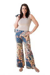 Ivory Scoop Neck Sleeveless Tank Top with Paisley Wide Leg Pants Front View - Flattering Fit Made in USA | JudyP Apparel