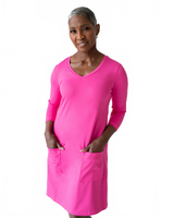 Punch V-Neck 3/4 Sleeve Pocket Dress Front View - Machine Washable Wrinkle-Free Travel Clothing | JudyP Apparel