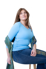 Cerulean V-Neck 3/4 Sleeve Top Full Length View - Flattering Fit | JudyP Apparel