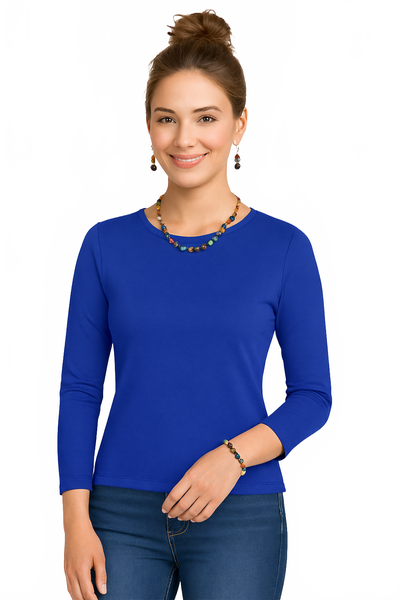 Bright Royal Crewneck Long Sleeve Top Front View - UPF 50 | JudyP Apparel