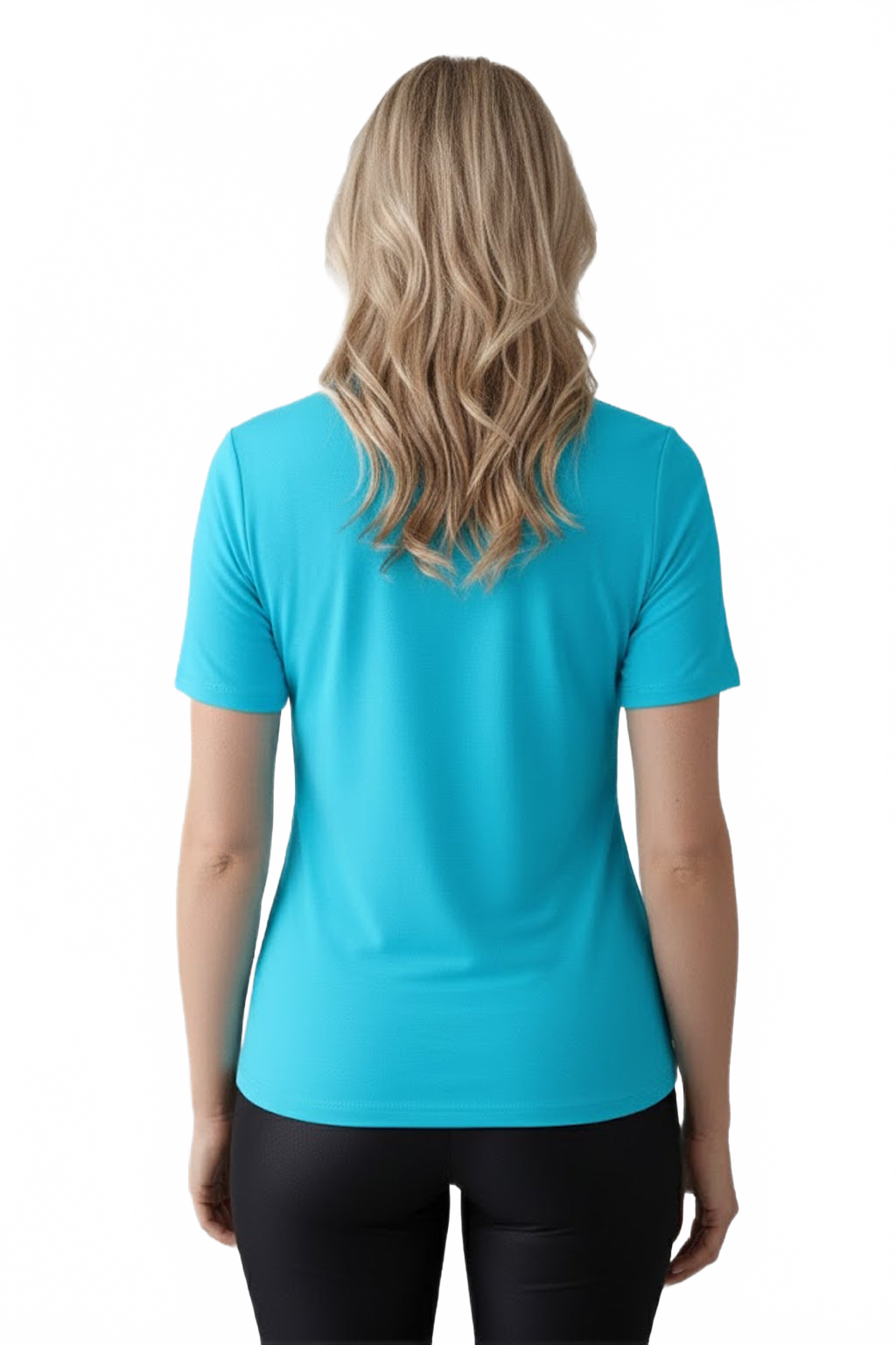 Cerulean Blue Crewneck Short Sleeve Top Back View - Wrinkle-Free Machine Washable Travel Clothing | JudyP Apparel
