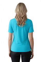 Cerulean Blue Crewneck Short Sleeve Top Back View - Wrinkle-Free Machine Washable Travel Clothing | JudyP Apparel