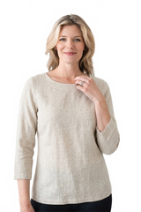 Natural Linen Boatneck 3/4 Sleeve Tunic - Elevated Basic Flattering Fit Made in USA | JudyP Apparel