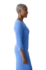 Cerulean Scoop Neck 3/4 Sleeve Dress Side Profile - Wrinkle-Free | JudyP Apparel