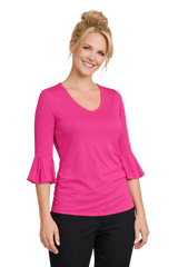 Bougainvillea V-Neck 3/4 Sleeve Top Front View - Travel Clothing | JudyP Apparel