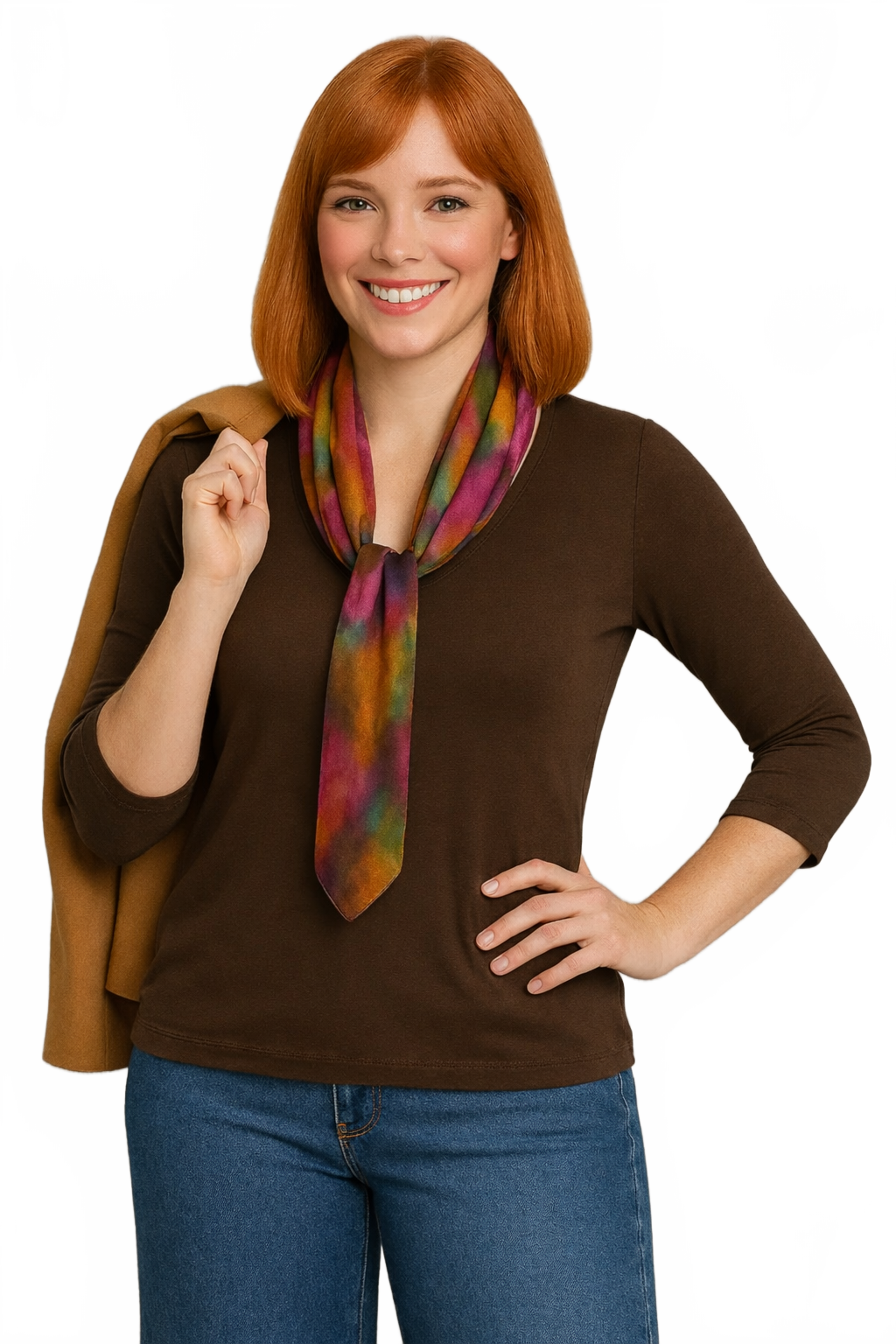 Espresso Crewneck 3/4 Sleeve Top Full Length View - Travel Clothing | JudyP Apparel