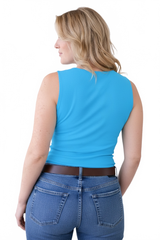 Celeste Blue V-Neck Sleeveless Tank Top Back View - Wrinkle-Free Elevated Basic | JudyP Apparel