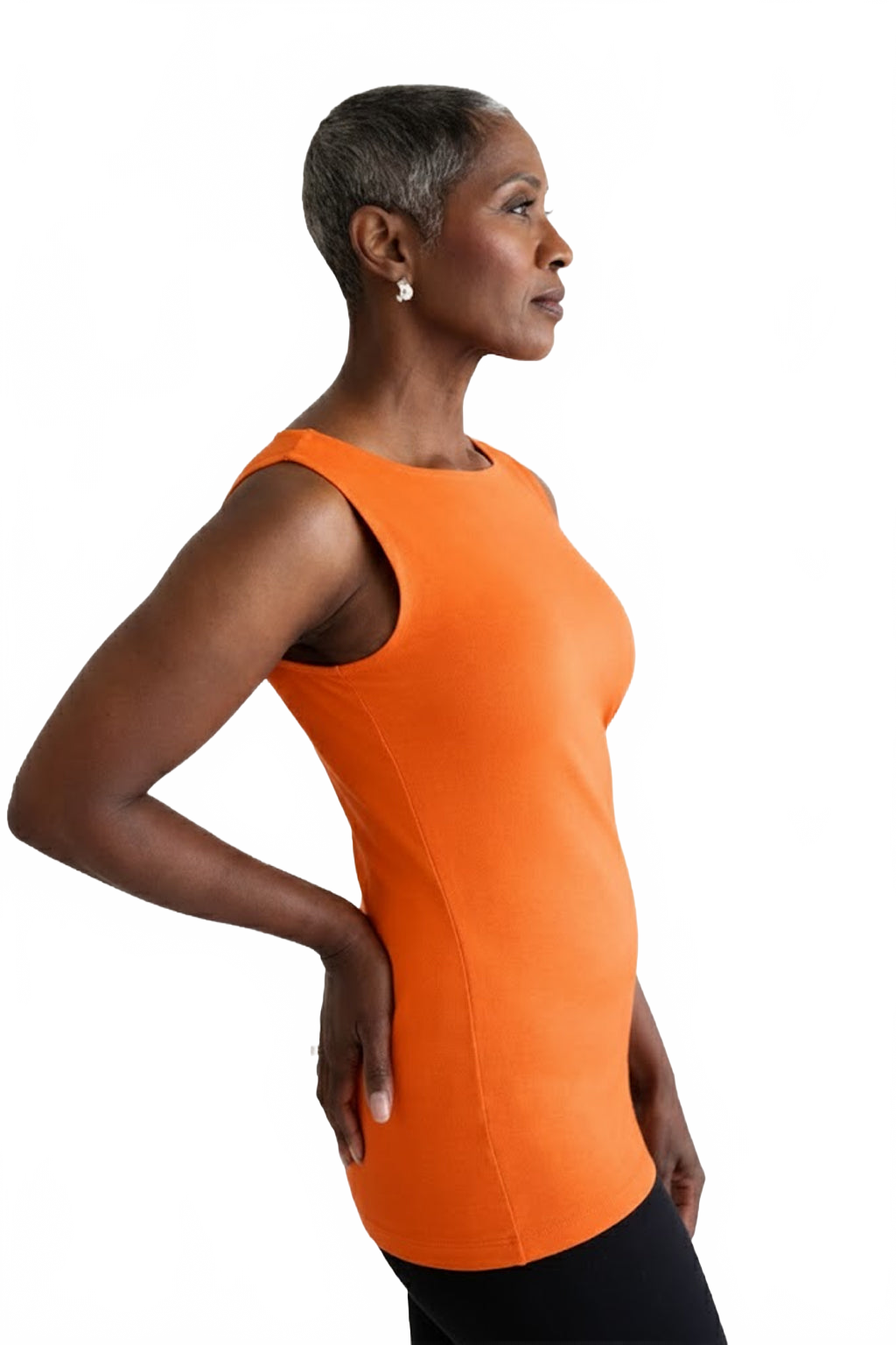 Tangerine Boatneck Sleeveless Tank Top Side Profile - UPF 50 Flattering Fit | JudyP Apparel