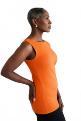 Tangerine Boatneck Sleeveless Tank Top Side Profile - UPF 50 Flattering Fit | JudyP Apparel