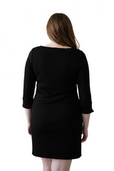 Black Boatneck 3/4 Sleeve Dress Back View - Machine Washable Made in USA | JudyP Apparel