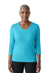 Turquoise V-Neck 3/4 Sleeve Top Front View - Elevated Basic | JudyP Apparel