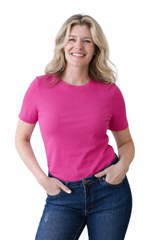 Imperial Purple Scoop Neck Sleeveless Tank Top Profile View - Machine Washable Elevated Basic | JudyP Appare