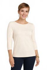 Pearl Boatneck 3/4 Sleeve Top - Wrinkle-Free Elevated Basic Machine Washable Travel Clothing | JudyP Apparel