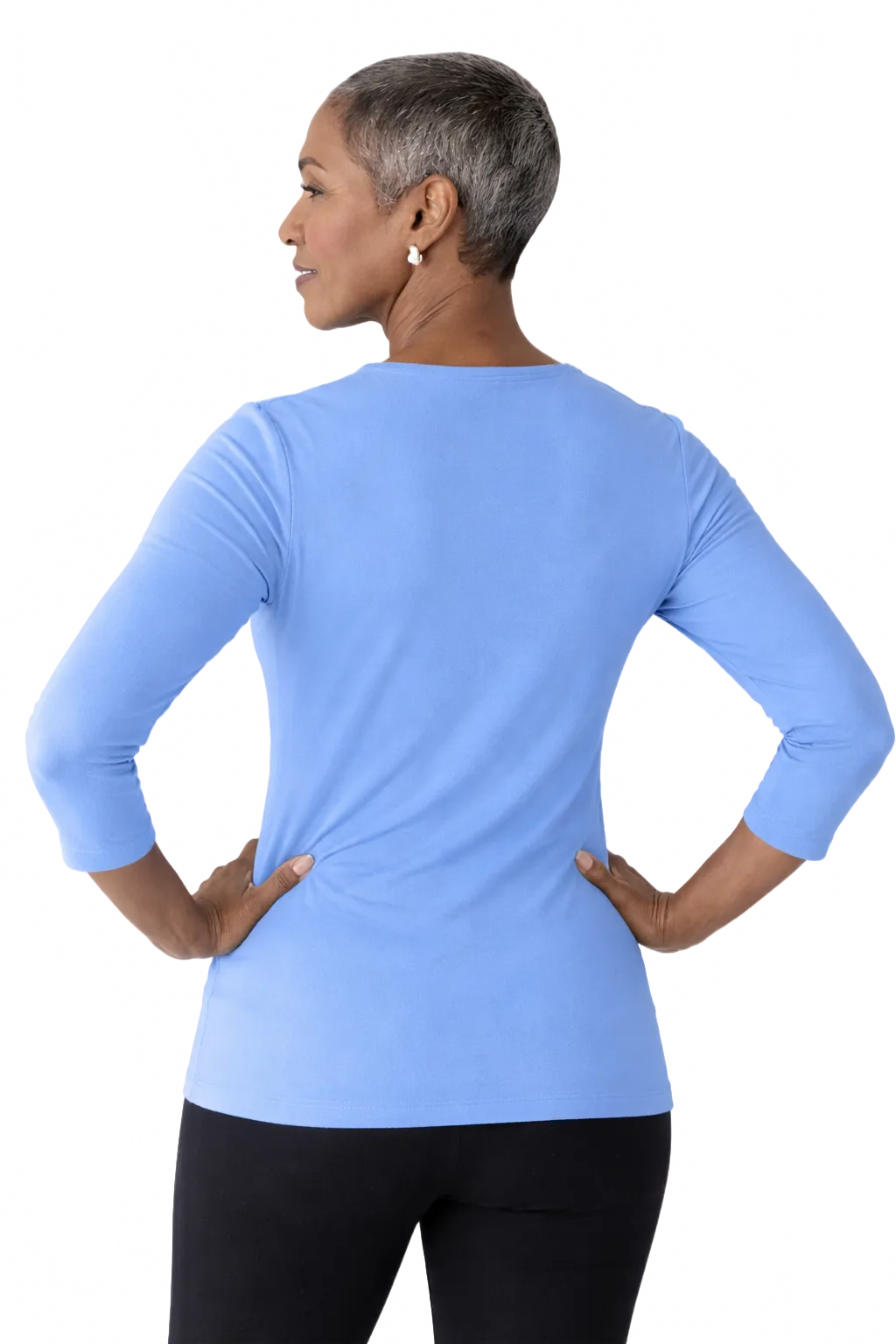 Cerulean Boatneck 3/4 Sleeve Top Back View - Made in USA | JudyP Apparel