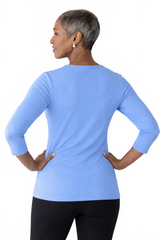 Cerulean Boatneck 3/4 Sleeve Top Back View - Made in USA | JudyP Apparel