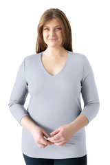 Pearl V-Neck 3/4 Sleeve Top Front View - Flattering Fit | JudyP Apparel