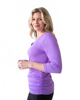Imperial Purple V-Neck 3/4 Sleeve Top Side Profile - Flattering Fit | JudyP Apparel