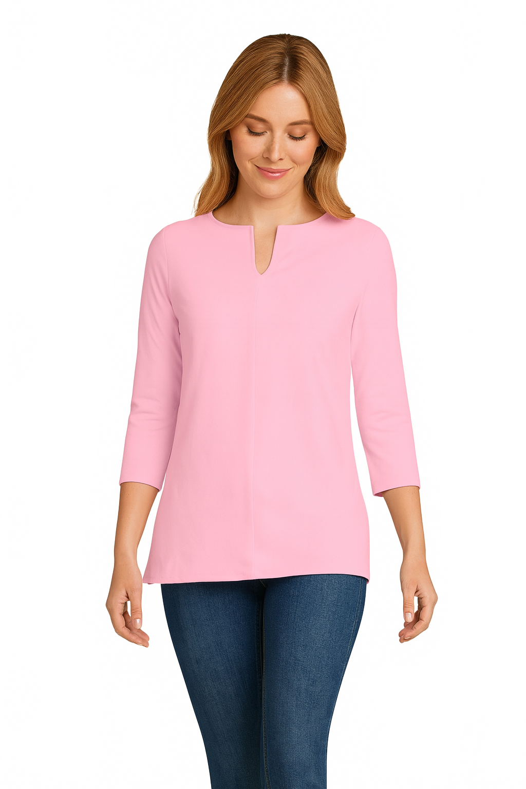 Cotton Candy V-Neck 3/4 Sleeve Tunic Front - Made in USA | JudyP Apparel