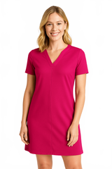 Bougainvillea V-Neck Short Sleeve Dress Front View - Flattering Fit | JudyP Apparel