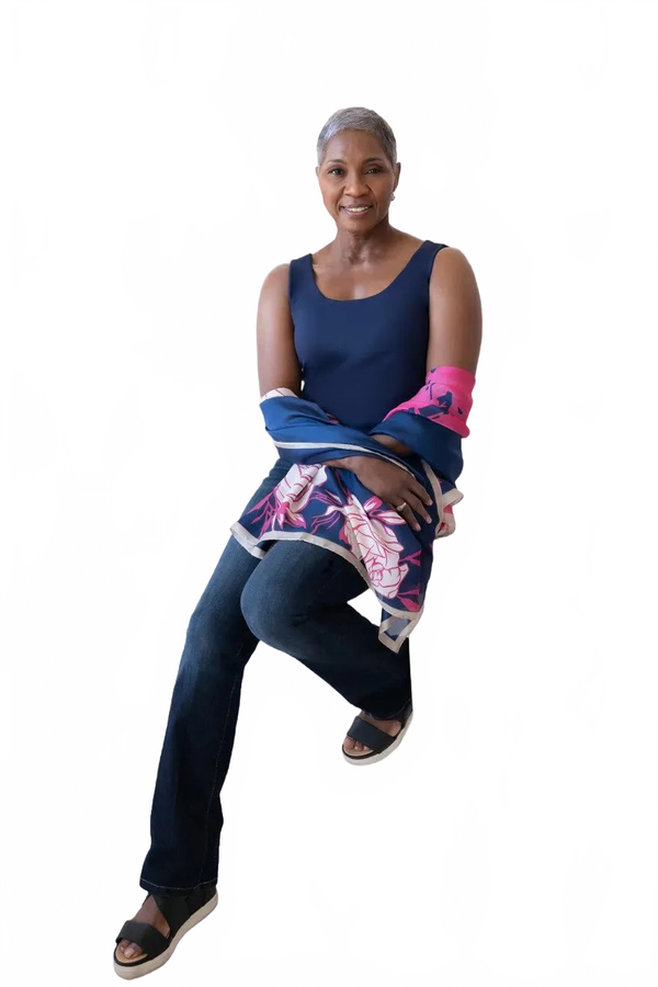 Navy Blue Scoop Neck Sleeveless Top Front View - Made in USA Moisture Wicking Elevated Basic | JudyP Apparel