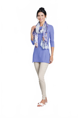 Periwinkle Crewneck 3/4 Sleeve Tunic Full Length View - Moisture Wicking | JudyP Apparel