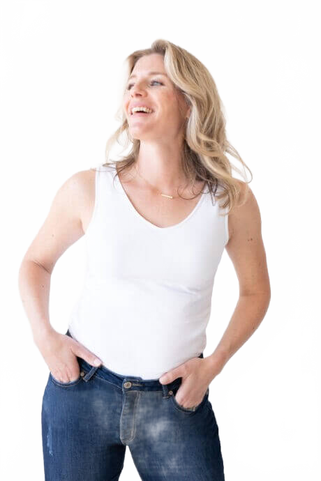 Ivory Scoop Neck Sleeveless Tank Top Front View - Machine Washable Travel Clothing | JudyP Apparel