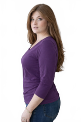 Imperial Purple Crewneck 3/4 Sleeve Top Side Profile - Moisture Wicking | JudyP Apparel
