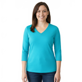 Turquoise V-Neck 3/4 Sleeve Top Front View - Moisture Wicking | JudyP Apparel