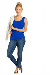 Royal Blue Scoop Neck Sleeveless Tank Top Full Length View with Jacket - UPF 50 Made in USA | JudyP Apparel