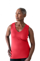 Punch V-Neck Sleeveless Top Front View - Made in USA Moisture Wicking Elevated Basic | JudyP Apparel