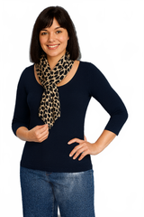 Navy Scoop Neck 3/4 Sleeve Top Front View - Made in USA | JudyP Apparel