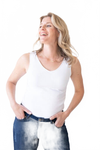 Ivory Scoop Neck Sleeveless Tank Top Front View - Machine Washable Travel Clothing | JudyP Apparel