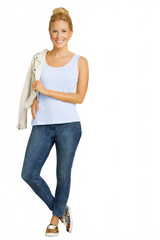 Periwinkle Scoop Neck Sleeveless Tank Top Full Length View - Machine Washable | JudyP Apparel