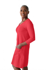Razzmatazz Crewneck 3/4 Sleeve Dress Front View - Made in USA | JudyP Apparel