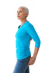 Turquoise V-Neck 3/4 Sleeve Top Side Profile - Wrinkle-Free | JudyP Apparel