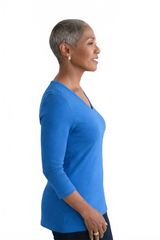 Cobalt V-Neck 3/4 Sleeve Tunic Side Profile - Flattering Fit | JudyP Apparel