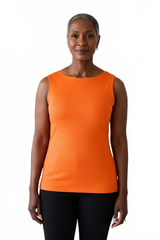 Tangerine Boatneck Sleeveless Tank Top Front View - Wrinkle-Free Elevated Basic | JudyP Apparel