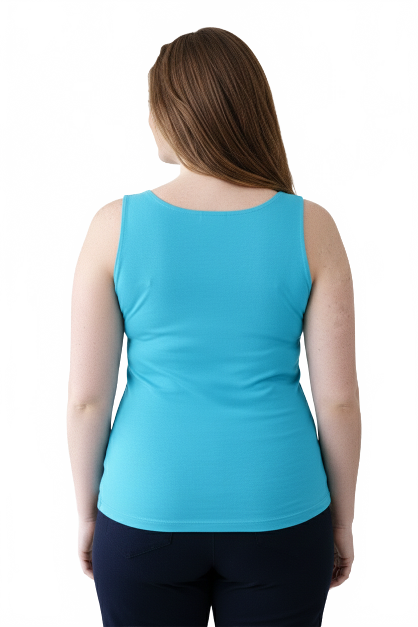 Cerulean Scoop Neck Sleeveless Tank Top Back View - Travel Clothing Flattering Fit | JudyP Apparel