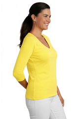 Chartreuse V-Neck 3/4 Sleeve Top Side Profile - Moisture Wicking | JudyP Apparel