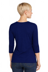 Royal Blue Boatneck 3/4 Sleeve Top Back View - Wrinkle-Free Machine Washable Travel Clothing | JudyP Apparel